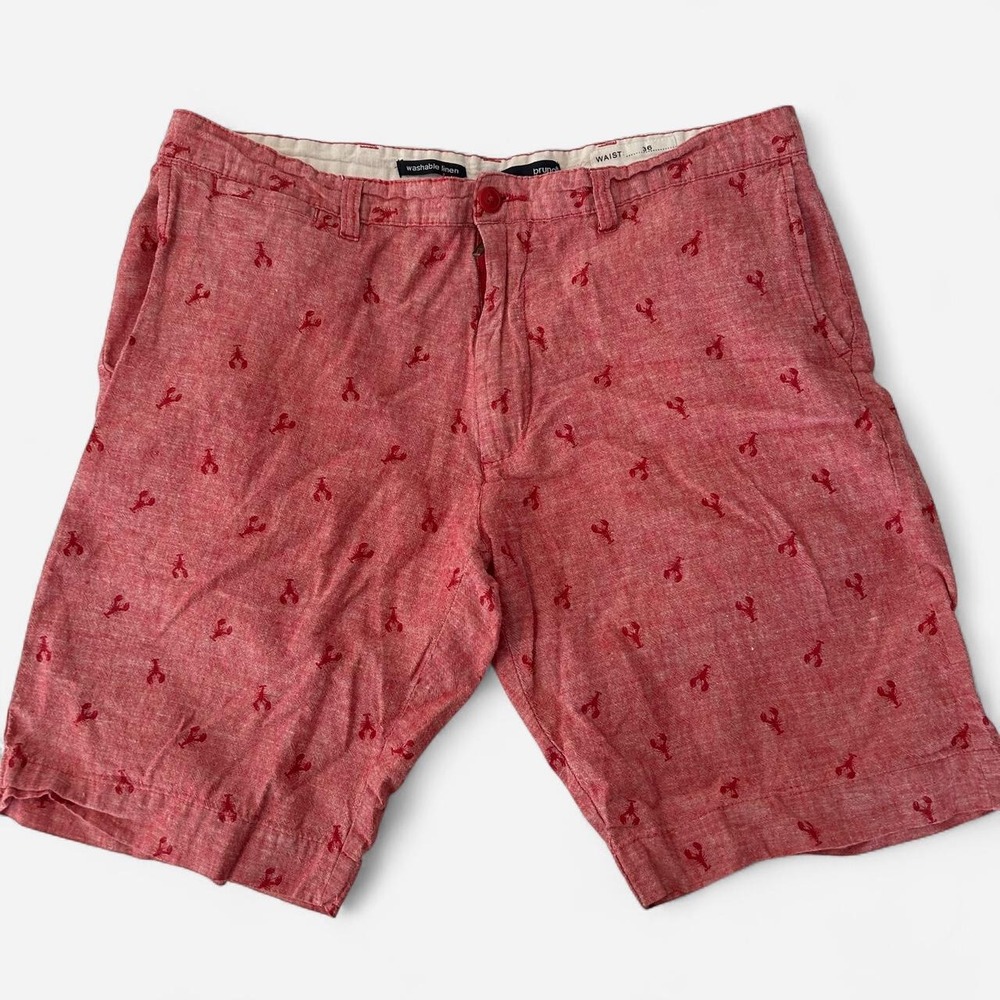 Bruno Men's Linen & Cotton blend Shorts | Size 36 | Red Lobster pattern